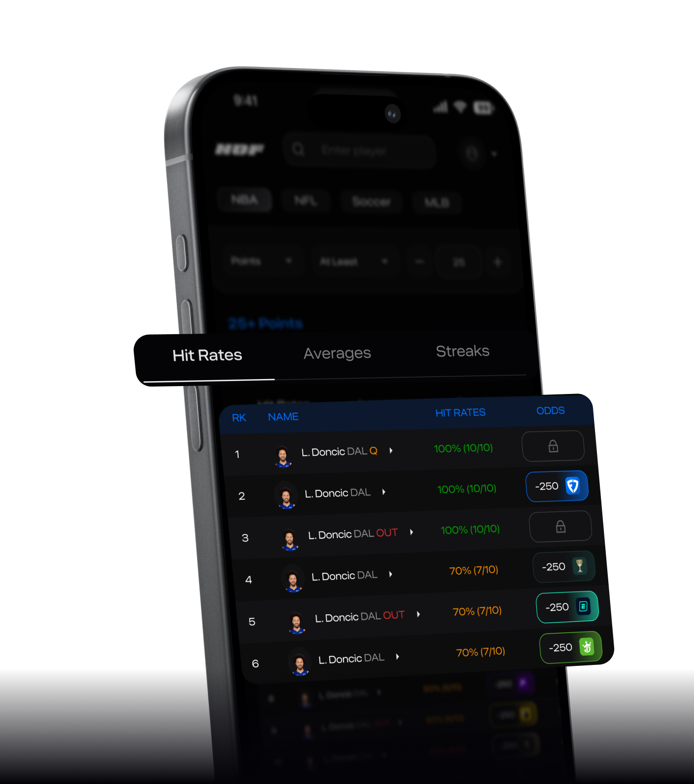 COMPARE PERFORMANCE ACROSS THE LEAGUE app screenshot