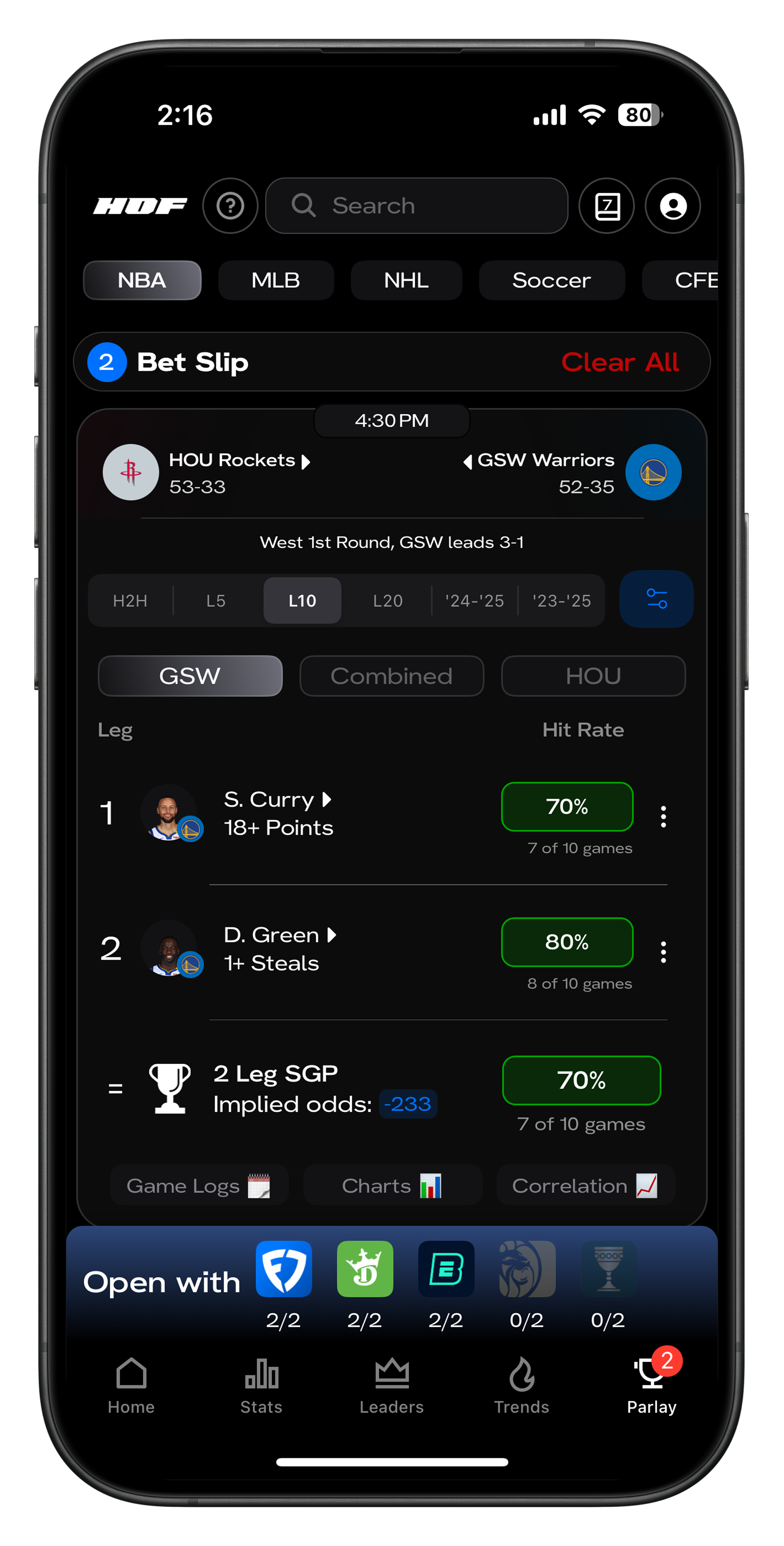 HOF Parlay Optimizer tool mockup